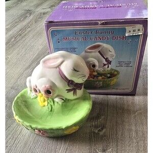 Vintage Bunny Musical Easter Candy Dish Motion Sensor * Works